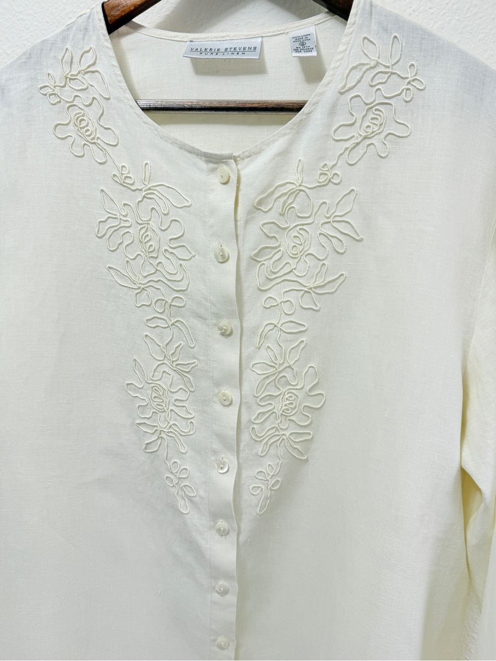 Cream Embroidered Button-Front Blouse - Picture 7 of 14
